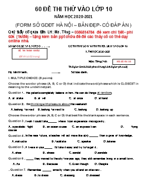 Đề thi thử tuyển sinh vào Lớp 10 môn Tiếng Anh - Mã đề thi 18 - Năm học 2020-2021 (Có đáp án)
